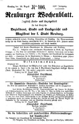 Neuburger Wochenblatt Samstag 29. August 1868