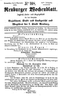 Neuburger Wochenblatt Donnerstag 3. September 1868