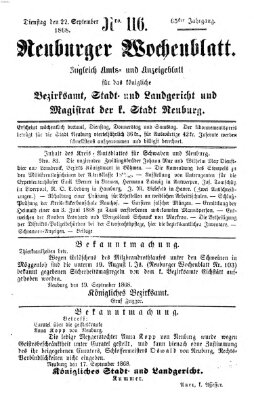 Neuburger Wochenblatt Dienstag 22. September 1868