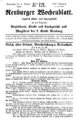 Neuburger Wochenblatt Donnerstag 1. Oktober 1868