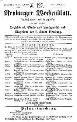 Neuburger Wochenblatt Donnerstag 15. Oktober 1868