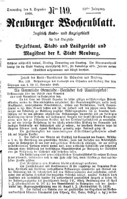 Neuburger Wochenblatt Donnerstag 3. Dezember 1868