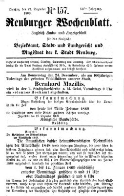 Neuburger Wochenblatt Dienstag 22. Dezember 1868