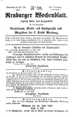 Neuburger Wochenblatt Donnerstag 22. Juli 1869