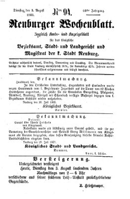 Neuburger Wochenblatt Dienstag 3. August 1869