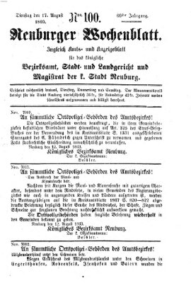 Neuburger Wochenblatt Dienstag 17. August 1869