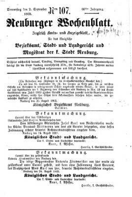 Neuburger Wochenblatt Donnerstag 2. September 1869