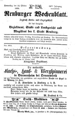 Neuburger Wochenblatt Donnerstag 14. Oktober 1869