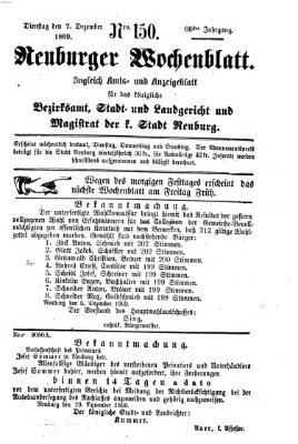 Neuburger Wochenblatt Dienstag 7. Dezember 1869