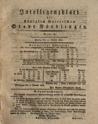 Intelligenzblatt der Königlich Bayerischen Stadt Nördlingen Freitag 11. Januar 1822