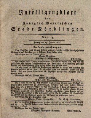 Intelligenzblatt der Königlich Bayerischen Stadt Nördlingen Freitag 25. Januar 1822