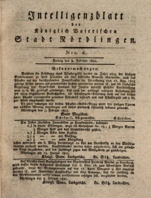 Intelligenzblatt der Königlich Bayerischen Stadt Nördlingen Freitag 8. Februar 1822
