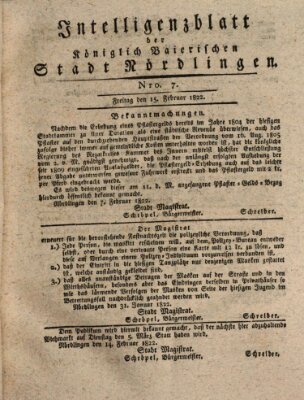 Intelligenzblatt der Königlich Bayerischen Stadt Nördlingen Freitag 15. Februar 1822