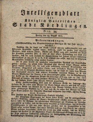 Intelligenzblatt der Königlich Bayerischen Stadt Nördlingen Freitag 23. August 1822