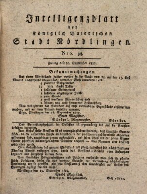 Intelligenzblatt der Königlich Bayerischen Stadt Nördlingen Freitag 20. September 1822