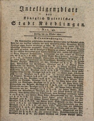 Intelligenzblatt der Königlich Bayerischen Stadt Nördlingen Freitag 25. Oktober 1822