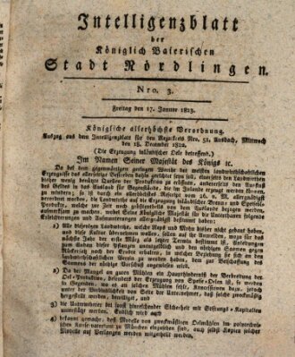 Intelligenzblatt der Königlich Bayerischen Stadt Nördlingen Freitag 17. Januar 1823