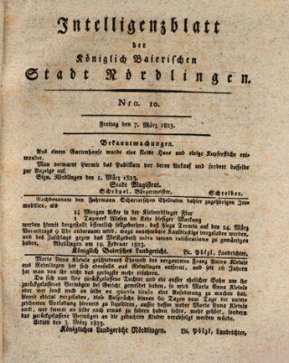 Intelligenzblatt der Königlich Bayerischen Stadt Nördlingen Freitag 7. März 1823