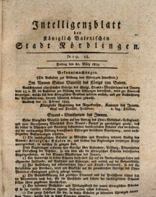 Intelligenzblatt der Königlich Bayerischen Stadt Nördlingen Freitag 21. März 1823