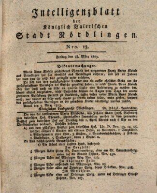 Intelligenzblatt der Königlich Bayerischen Stadt Nördlingen Freitag 28. März 1823