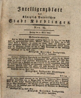 Intelligenzblatt der Königlich Bayerischen Stadt Nördlingen Freitag 2. Mai 1823