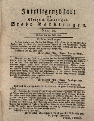 Intelligenzblatt der Königlich Bayerischen Stadt Nördlingen Freitag 11. Juli 1823