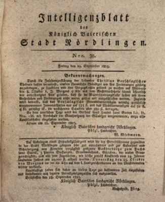 Intelligenzblatt der Königlich Bayerischen Stadt Nördlingen Freitag 19. September 1823