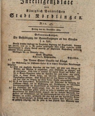 Intelligenzblatt der Königlich Bayerischen Stadt Nördlingen Freitag 21. November 1823