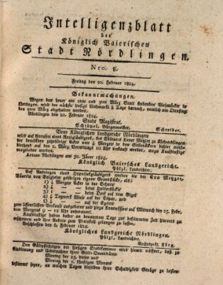 Intelligenzblatt der Königlich Bayerischen Stadt Nördlingen Freitag 20. Februar 1824