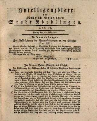 Intelligenzblatt der Königlich Bayerischen Stadt Nördlingen Freitag 26. März 1824