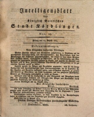 Intelligenzblatt der Königlich Bayerischen Stadt Nördlingen Freitag 27. August 1824