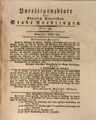 Intelligenzblatt der Königlich Bayerischen Stadt Nördlingen Freitag 1. Oktober 1824