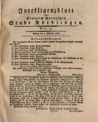 Intelligenzblatt der Königlich Bayerischen Stadt Nördlingen Freitag 4. Februar 1825