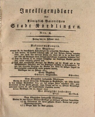 Intelligenzblatt der Königlich Bayerischen Stadt Nördlingen Freitag 11. Februar 1825