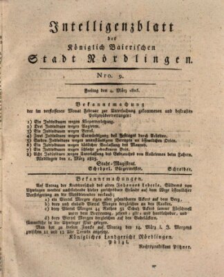 Intelligenzblatt der Königlich Bayerischen Stadt Nördlingen Freitag 4. März 1825