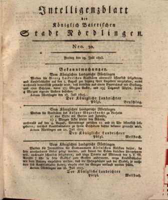 Intelligenzblatt der Königlich Bayerischen Stadt Nördlingen Freitag 29. Juli 1825