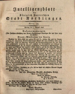 Intelligenzblatt der Königlich Bayerischen Stadt Nördlingen Freitag 5. August 1825