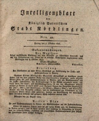 Intelligenzblatt der Königlich Bayerischen Stadt Nördlingen Freitag 7. Oktober 1825