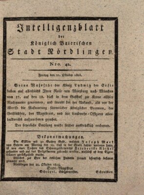 Intelligenzblatt der Königlich Bayerischen Stadt Nördlingen Freitag 21. Oktober 1825