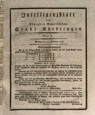 Intelligenzblatt der Königlich Bayerischen Stadt Nördlingen Freitag 24. Februar 1826