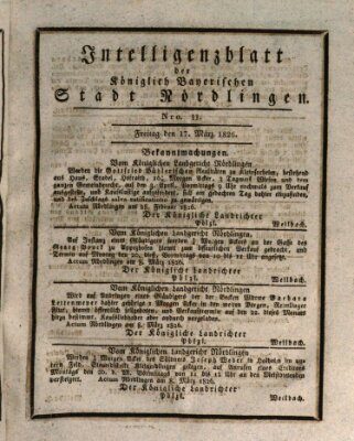 Intelligenzblatt der Königlich Bayerischen Stadt Nördlingen Freitag 17. März 1826