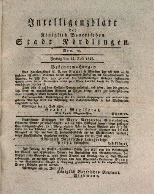 Intelligenzblatt der Königlich Bayerischen Stadt Nördlingen Freitag 14. Juli 1826