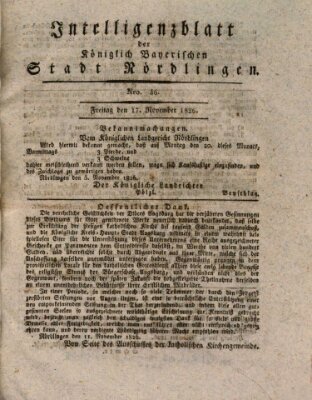 Intelligenzblatt der Königlich Bayerischen Stadt Nördlingen Freitag 17. November 1826