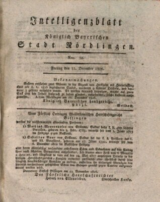 Intelligenzblatt der Königlich Bayerischen Stadt Nördlingen Freitag 15. Dezember 1826