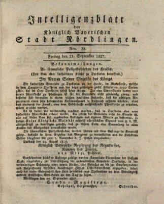 Intelligenzblatt der Königlich Bayerischen Stadt Nördlingen Freitag 21. September 1827