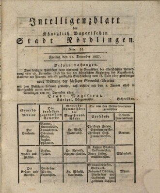 Intelligenzblatt der Königlich Bayerischen Stadt Nördlingen Freitag 21. Dezember 1827