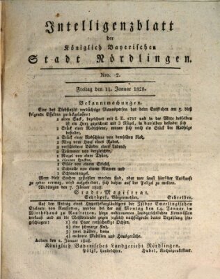 Intelligenzblatt der Königlich Bayerischen Stadt Nördlingen Freitag 11. Januar 1828