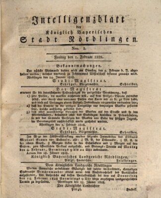 Intelligenzblatt der Königlich Bayerischen Stadt Nördlingen Freitag 1. Februar 1828