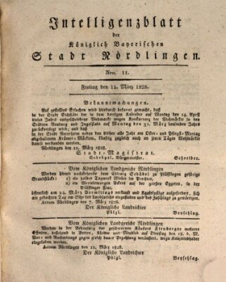 Intelligenzblatt der Königlich Bayerischen Stadt Nördlingen Freitag 14. März 1828