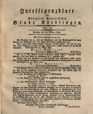 Intelligenzblatt der Königlich Bayerischen Stadt Nördlingen Freitag 28. März 1828